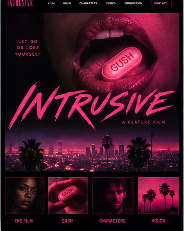 INTRUSIVE concept poster featuring Gush, Los Angeles, and character imagery